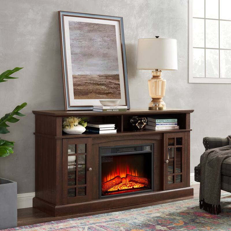 Espresso Fireplace TV Stand with 23" Electric Fireplace Inse 58.25" x